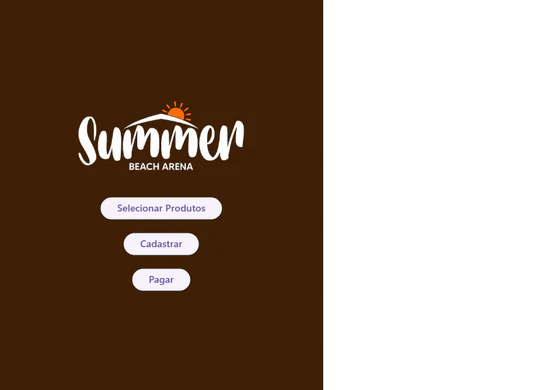 Tela inicial do aplicativo Android da Summer Beach Arena ainda em desenvolvimento